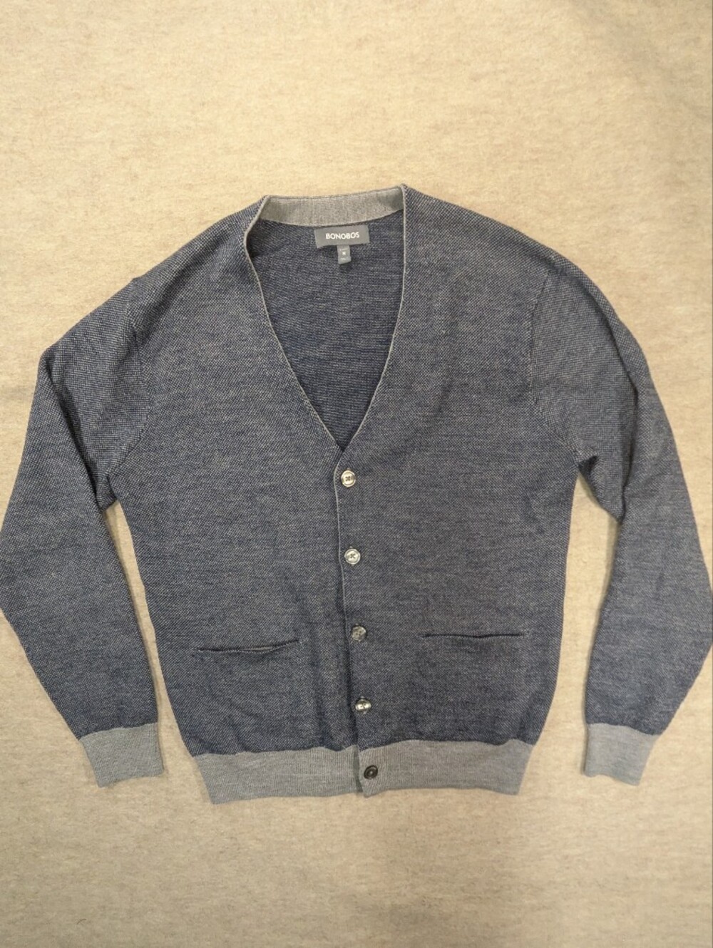 Bonobos Merino Wool Heathered Navy Gray Cardigan Button Sweater like New Medium